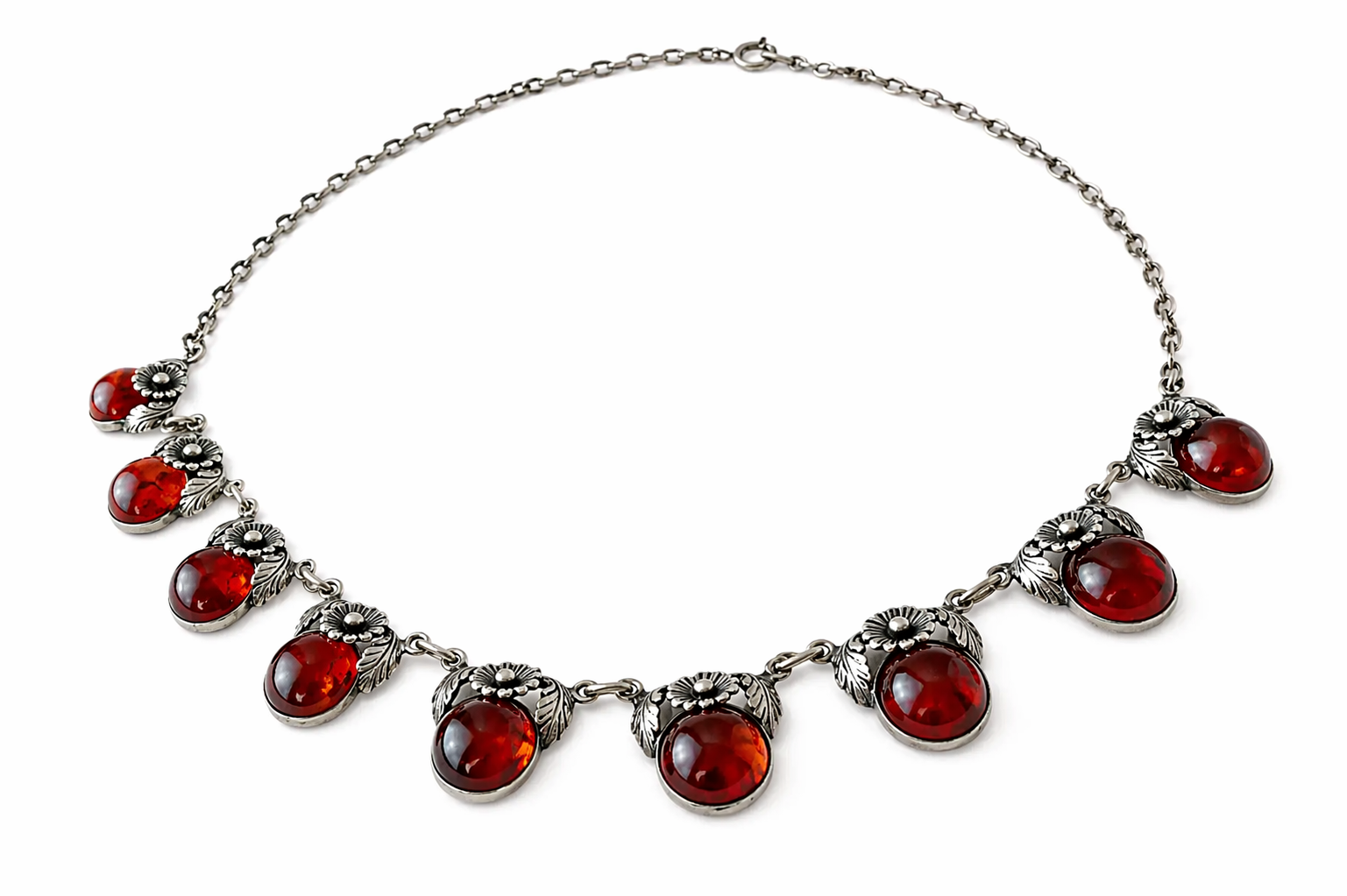 Vintage Baltic Amber Necklace, Daisy Design, Sterling Silver, Danish Modernist, Niels Erik From