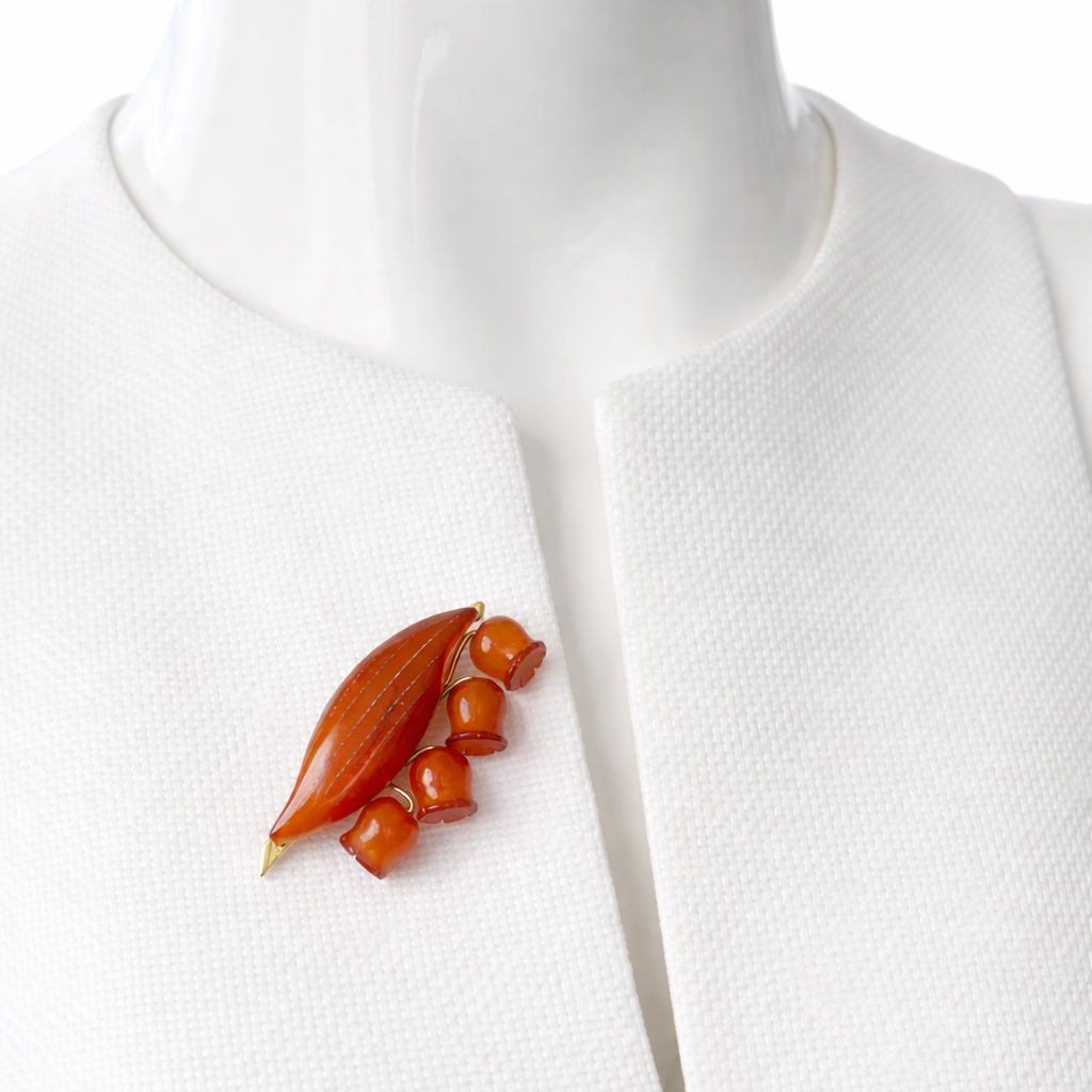 Vintage Soviet Baltic Amber Lily of the Valley Brooch. Gold Plated.