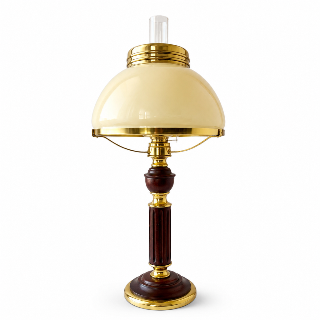 Vintage Kosmos Brenner Brass & Wood Table Lamp - German Oil-Style Desk Lamp