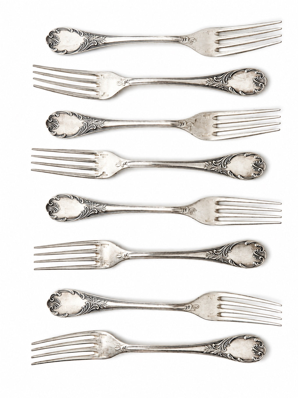 Vintage Set of 8 Christofle Marly Silver Plated Dessert Forks, French 17 cm Cutlery