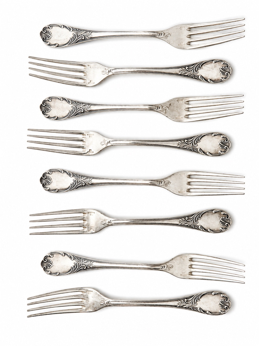 Vintage Set of 8 Christofle Marly Silver Plated Dessert Forks, French 17 cm Cutlery