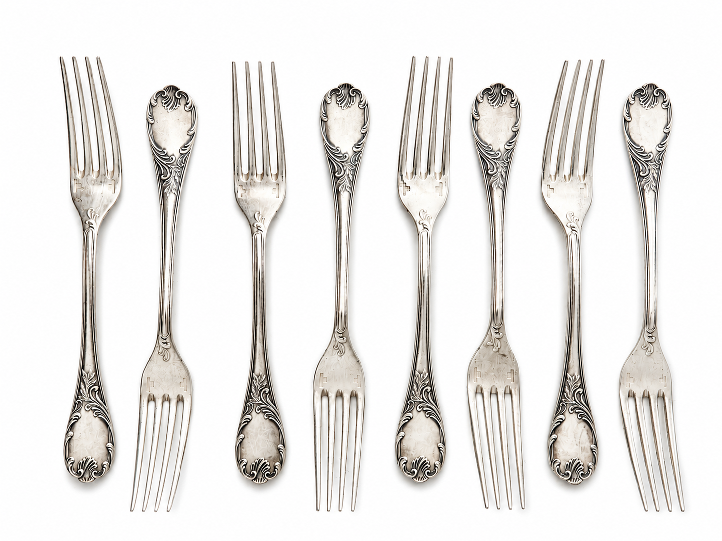 Vintage Set of 8 Christofle Marly Silver Plated Dessert Forks, French 17 cm Cutlery