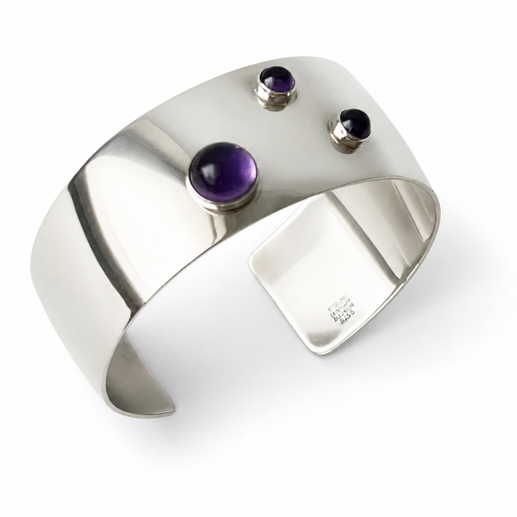 Niels Erik From Scandinavian Sterling Silver Amethyst Cuff Bracelet