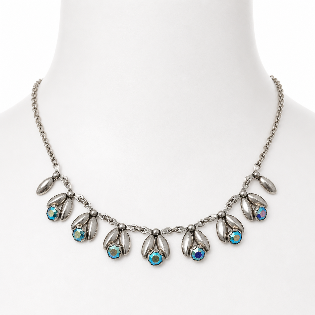 Vintage Hermann Siersbøl Sterling Silver Choker Necklace with Floral Leaf Design