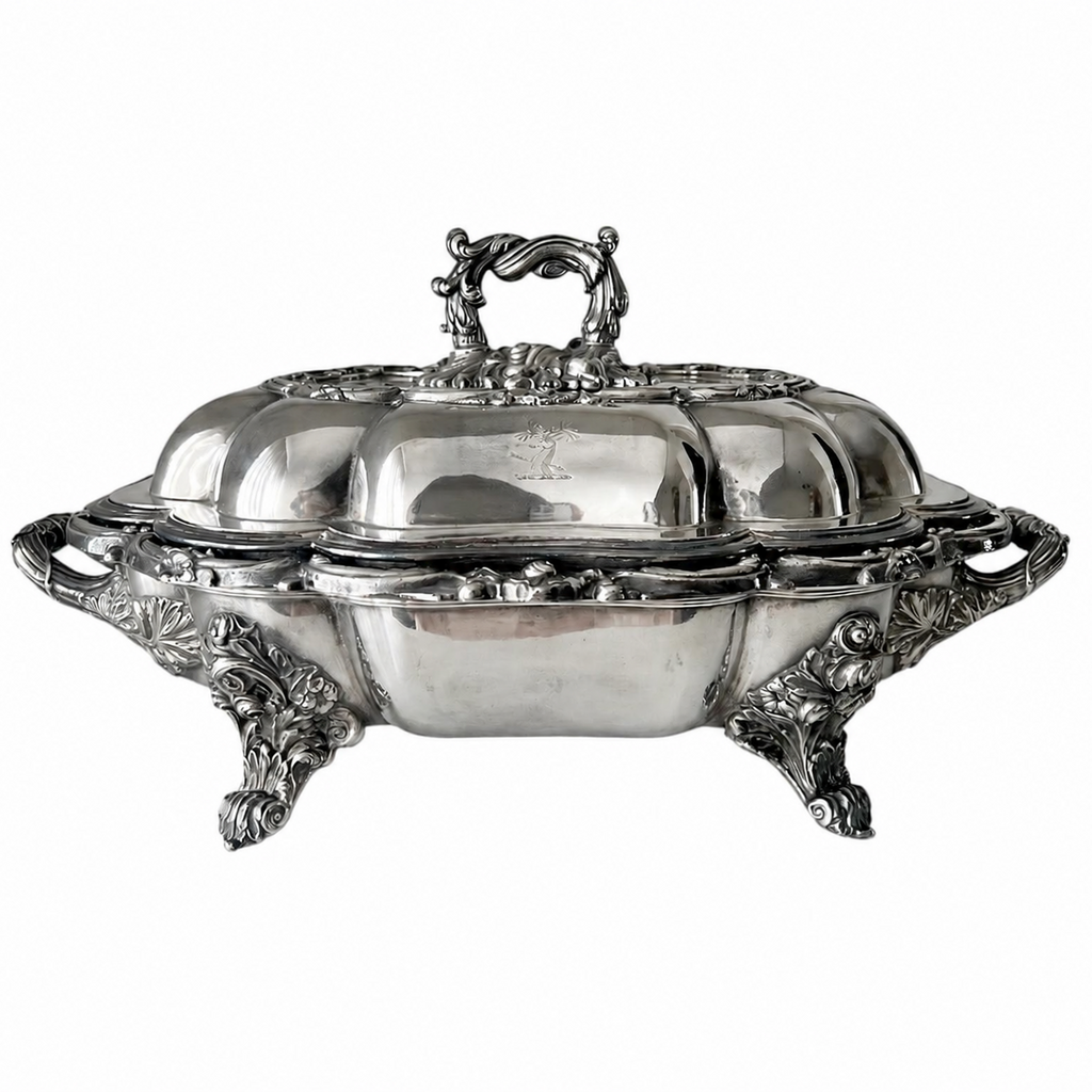 Antique English Old Sheffield Plate Entrée Warmer W.A. Crown Stag Crest
