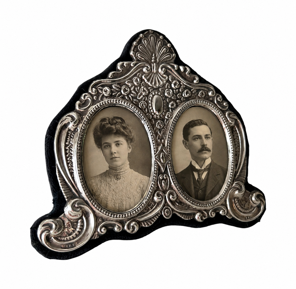 Britannia Silver Double Photo Frame, RBB London 1987, Oval Portrait Frame