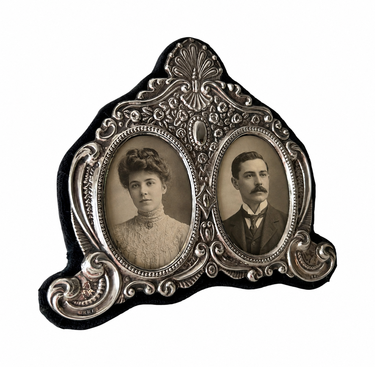 Britannia Silver Double Photo Frame, RBB London 1987, Oval Portrait Frame