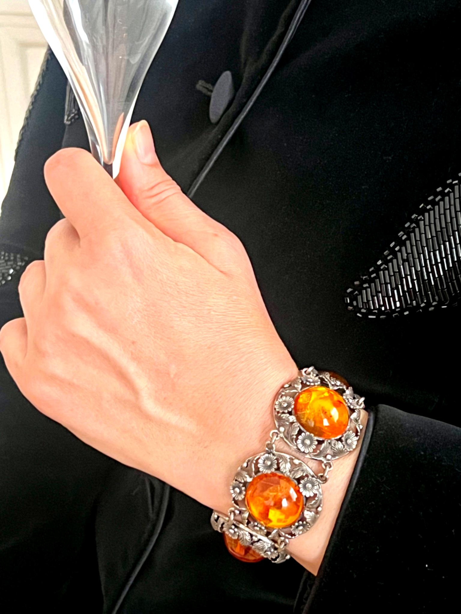 Vintage Baltic Amber Bracelet, Sterling Silver, Danish Modernist, Niels Erik From