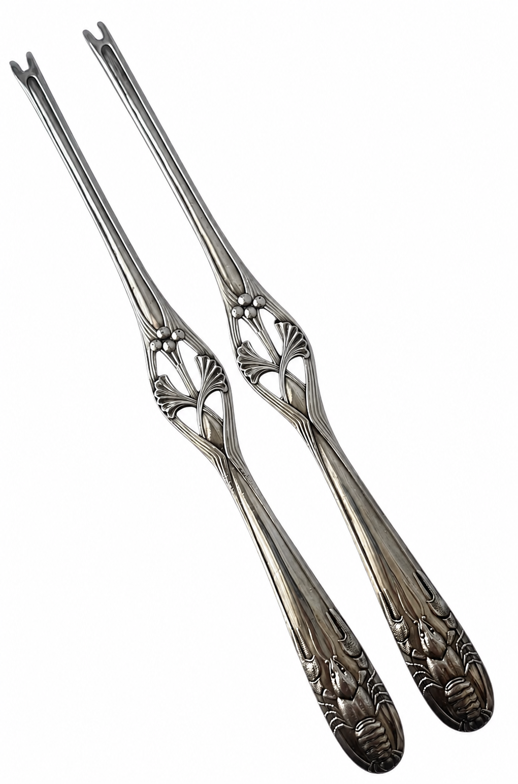 Antique WMF Silver Plated Lobster Picks Pair, Art Nouveau Jugendstil Seafood Forks c1900