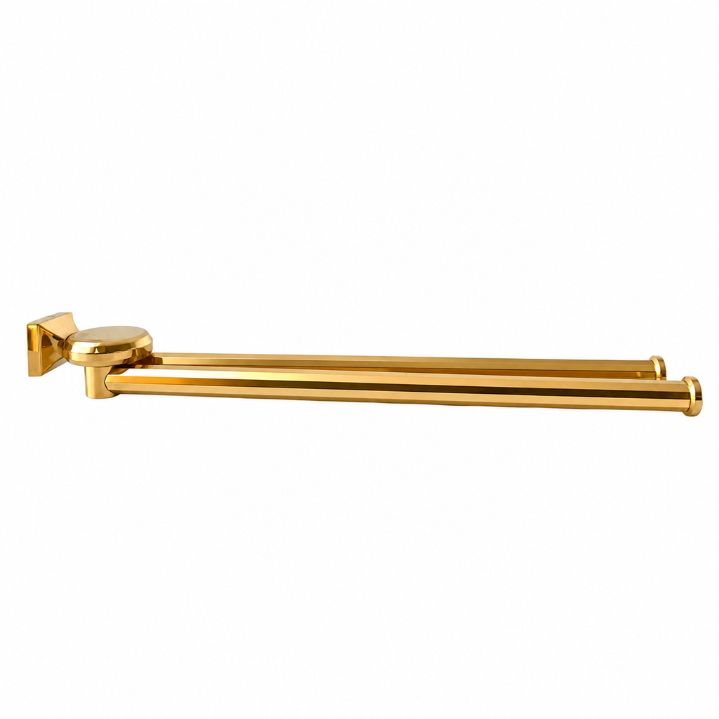 Vintage Gold-Plated Brass Swing Towel Rack, West German Wall Mounted Double Rail Holder