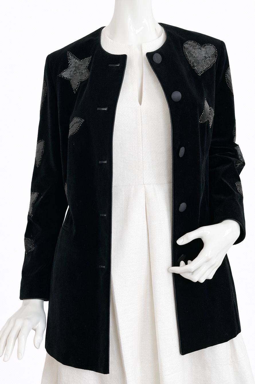 Vintage Escada Velvet Jacket Margaretha Ley Germany 80s 90s Beaded Blazer