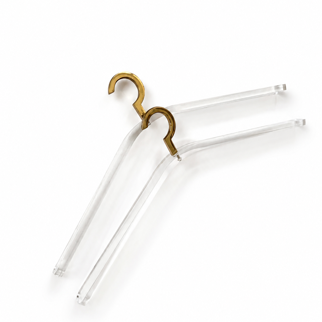 Vintage 1970s–1980s Clear Acrylic Clothes Hangers With Brass Hooks
