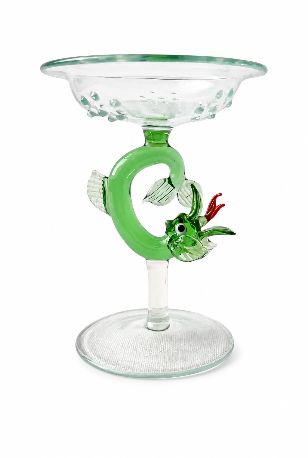 Lauscha Glass Goblet, Early 20th Century Sea Dragon Stem Art Glass Chalice