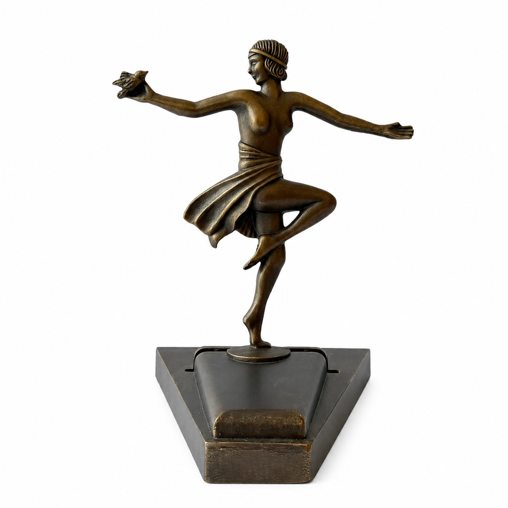 Art Deco L&LWMC 9919 Dancer Lamp, Tiffany Fan Holder, 1930s Figural Metal Light