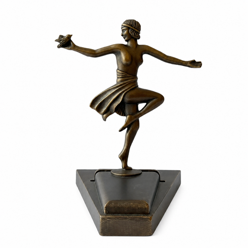 Art Deco L&LWMC 9919 Dancer Lamp, Tiffany Fan Holder, 1930s Figural Metal Light