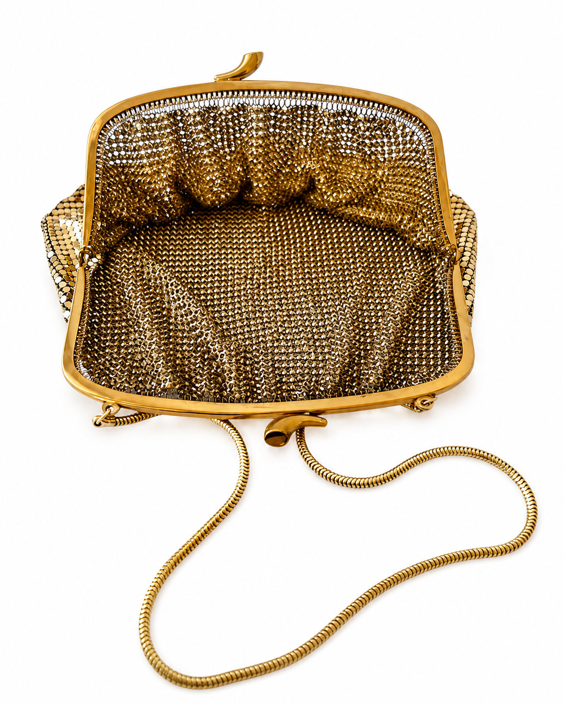 Vintage Gold Metal Mesh Evening Bag, All-Metal Chainmail Purse, Small Framed Clutch