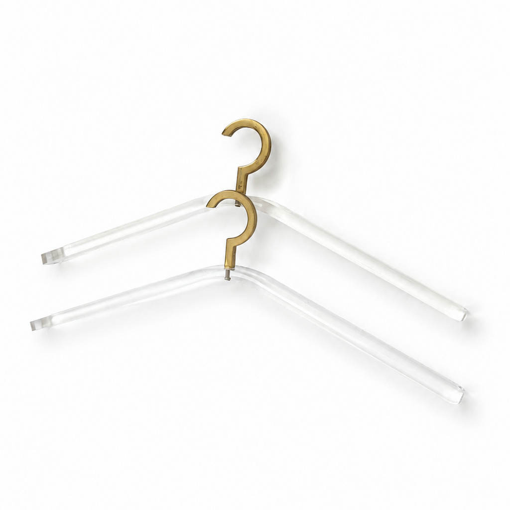 Vintage 1970s–1980s Clear Acrylic Clothes Hangers With Brass Hooks