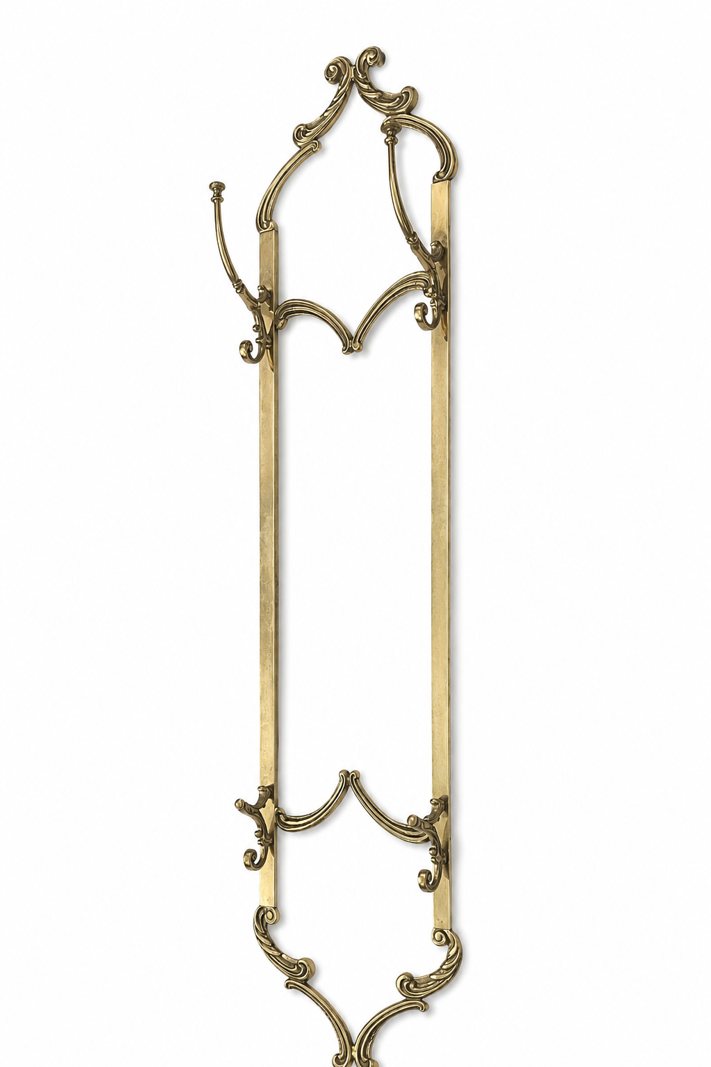 Vintage Italian Brass Coat Rack, Mid Century Wall Hooks, Six Hook Hallway Rack