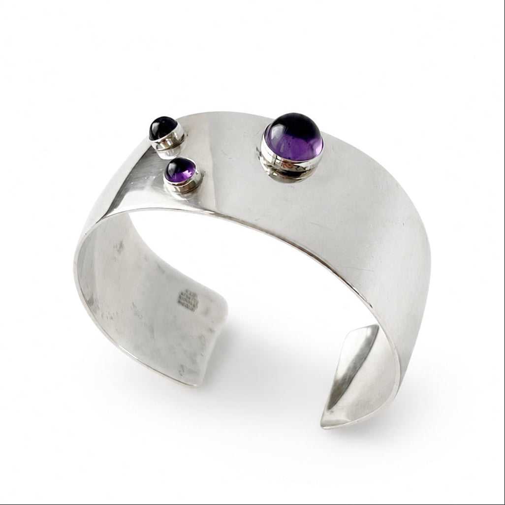 Niels Erik From Scandinavian Sterling Silver Amethyst Cuff Bracelet