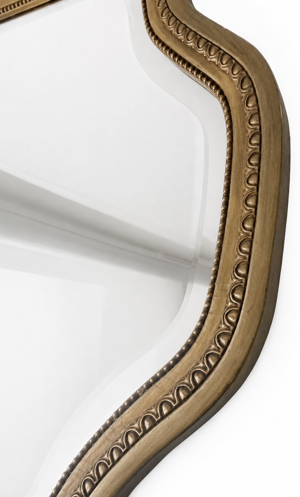 Vintage Louis XVI Style Wall Mirror, Belgian Gilt Wood And Stucco Beveled Mirror
