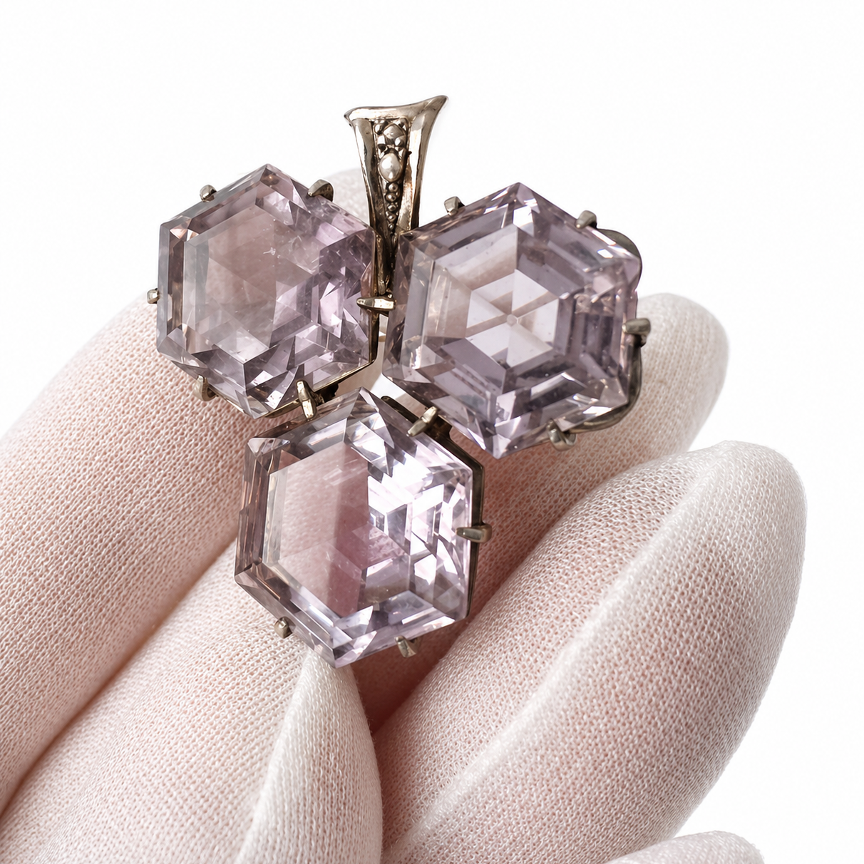 Antique Victorian Silver Amethyst Glass & Seed Pearl Brooch, c.1880–1900