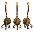 Set Of 3 Large Ornate Brass Wall Hooks, Vintage Coat Hangers