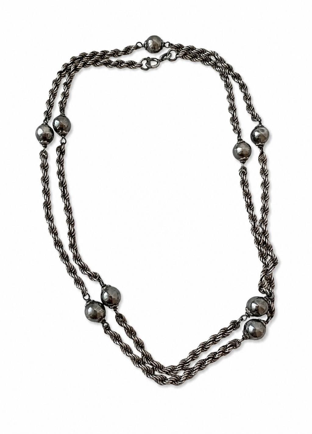 Vintage Silver Beaded Necklace, Twisted Rope Chain, 80cm Long.