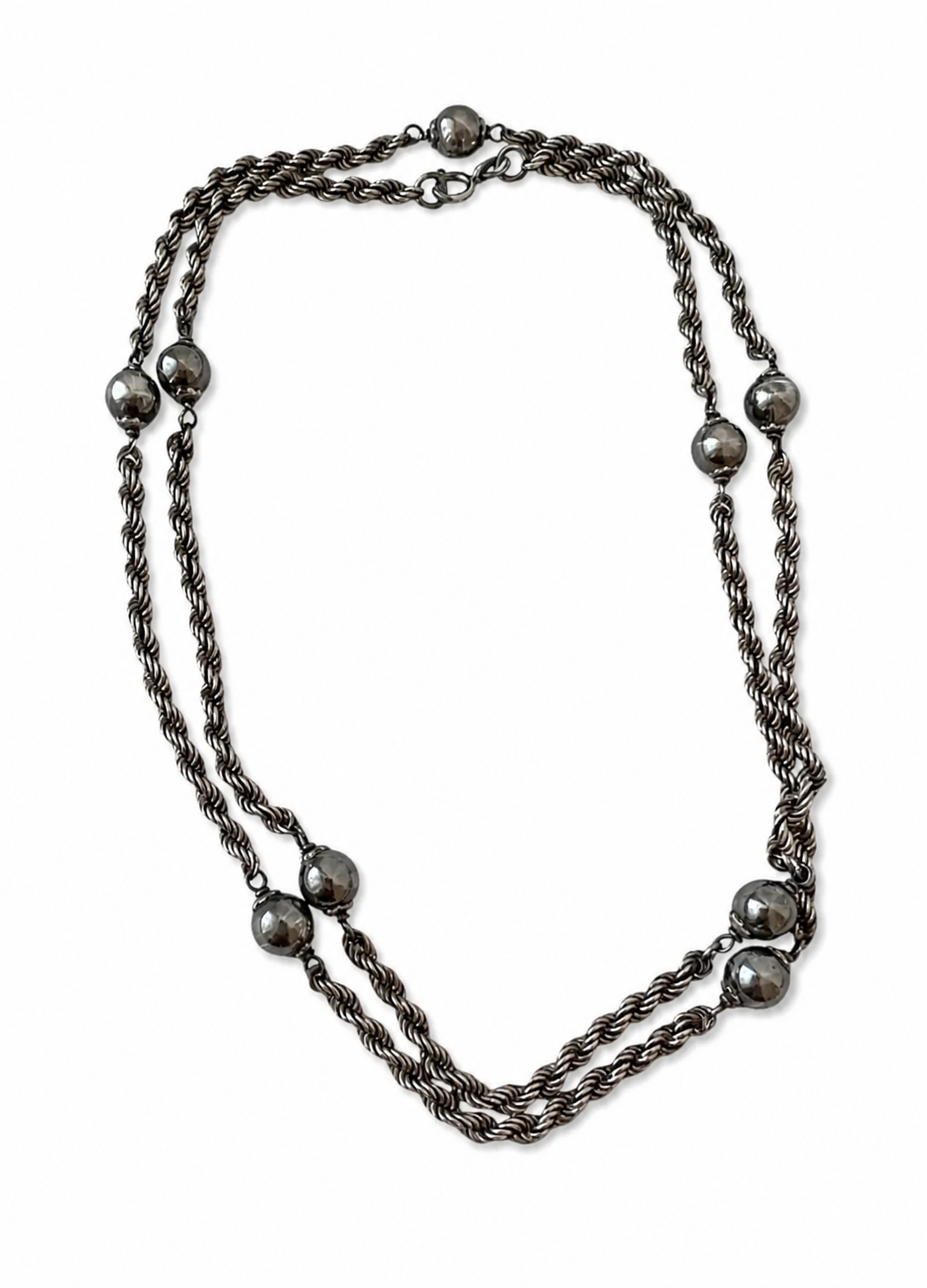 Vintage Silver Beaded Necklace, Twisted Rope Chain, 80cm Long.
