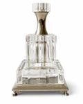 Vintage German Crystal Column Table Lamp, 1960s Neoclassical Glass Lamp With Silver Metal Details