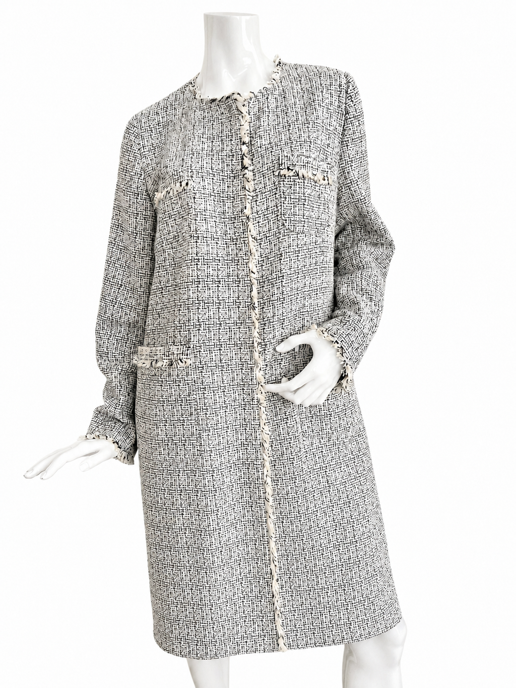Weekend Max Mara Tweed Coat Jacket, Collarless Frayed Trim, Metallic Cotton Blend