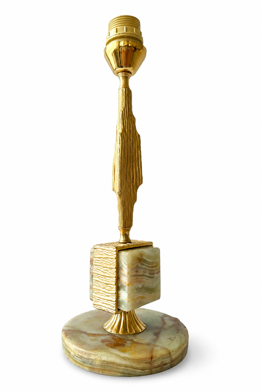 Vintage Brass And Onyx Lamp Base, 1960s–70s Mid Century Modern Table Lamp