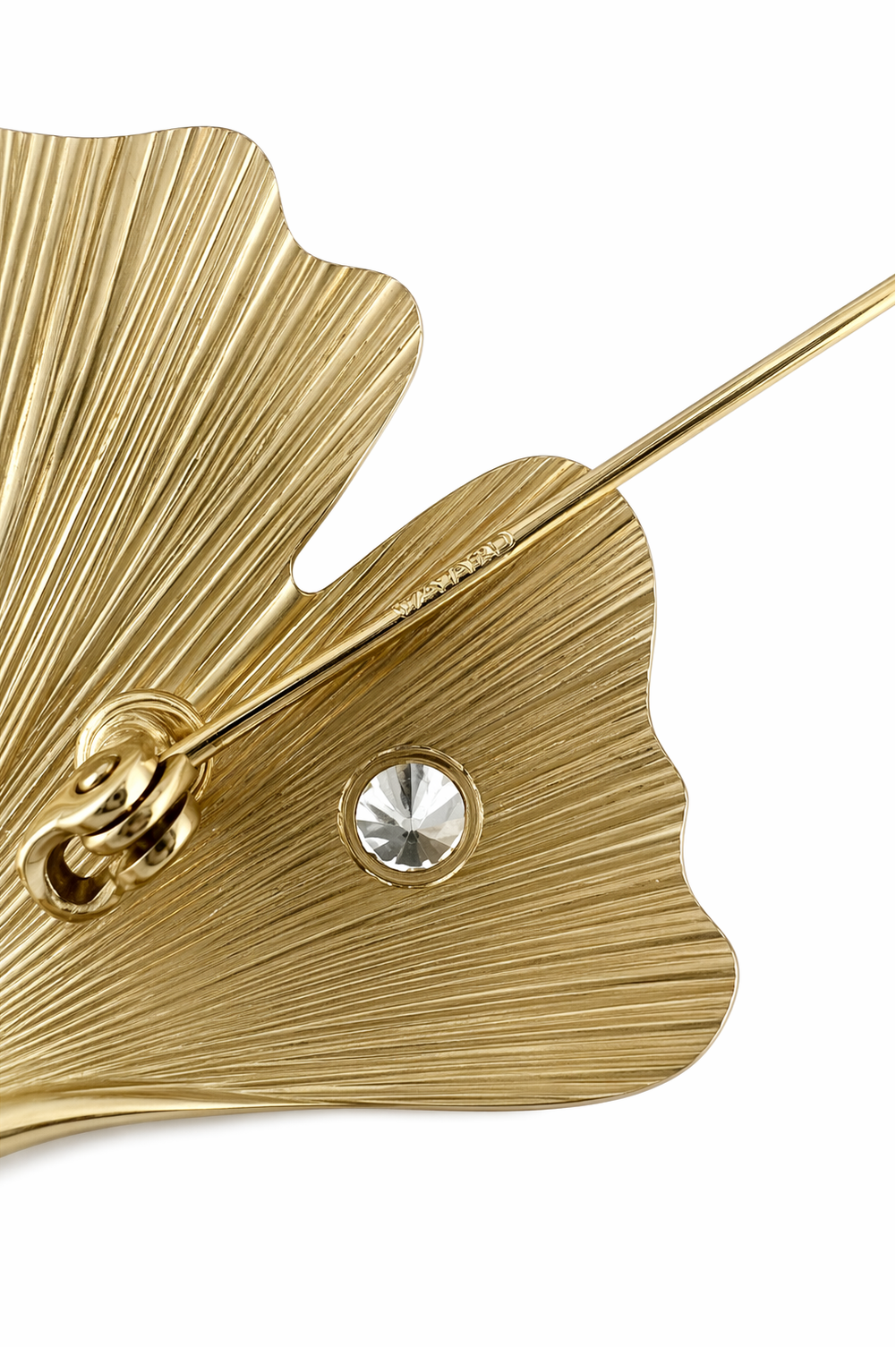 Vintage 9ct Gold Ginkgo Leaf Brooch, 375 Pin with Cubic Zirconia