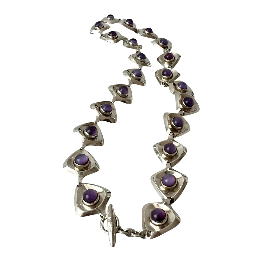 Danish Modernist Sterling Silver Amethyst Necklace by Hermann Siersbøl 1960s.