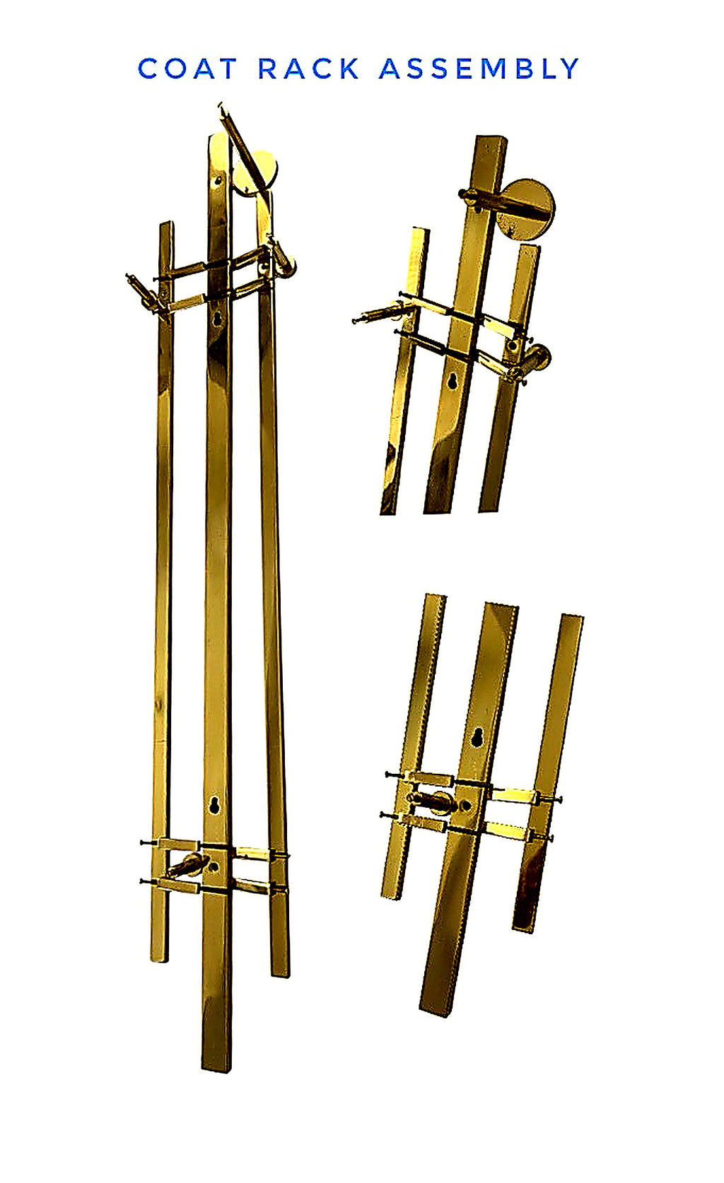 Vintage German Brass Wall Coat Rack, Mid-Century Modern Entryway Hooks, 110 cm Tall