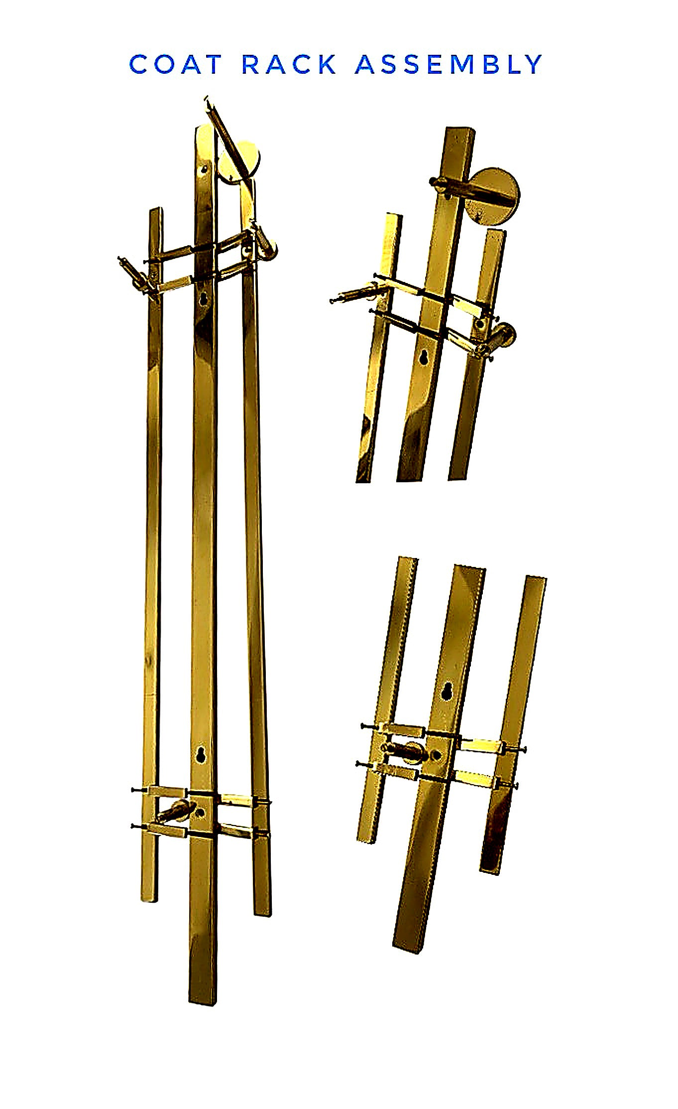 Vintage German Brass Wall Coat Rack, Mid-Century Modern Entryway Hooks, 110 cm Tall