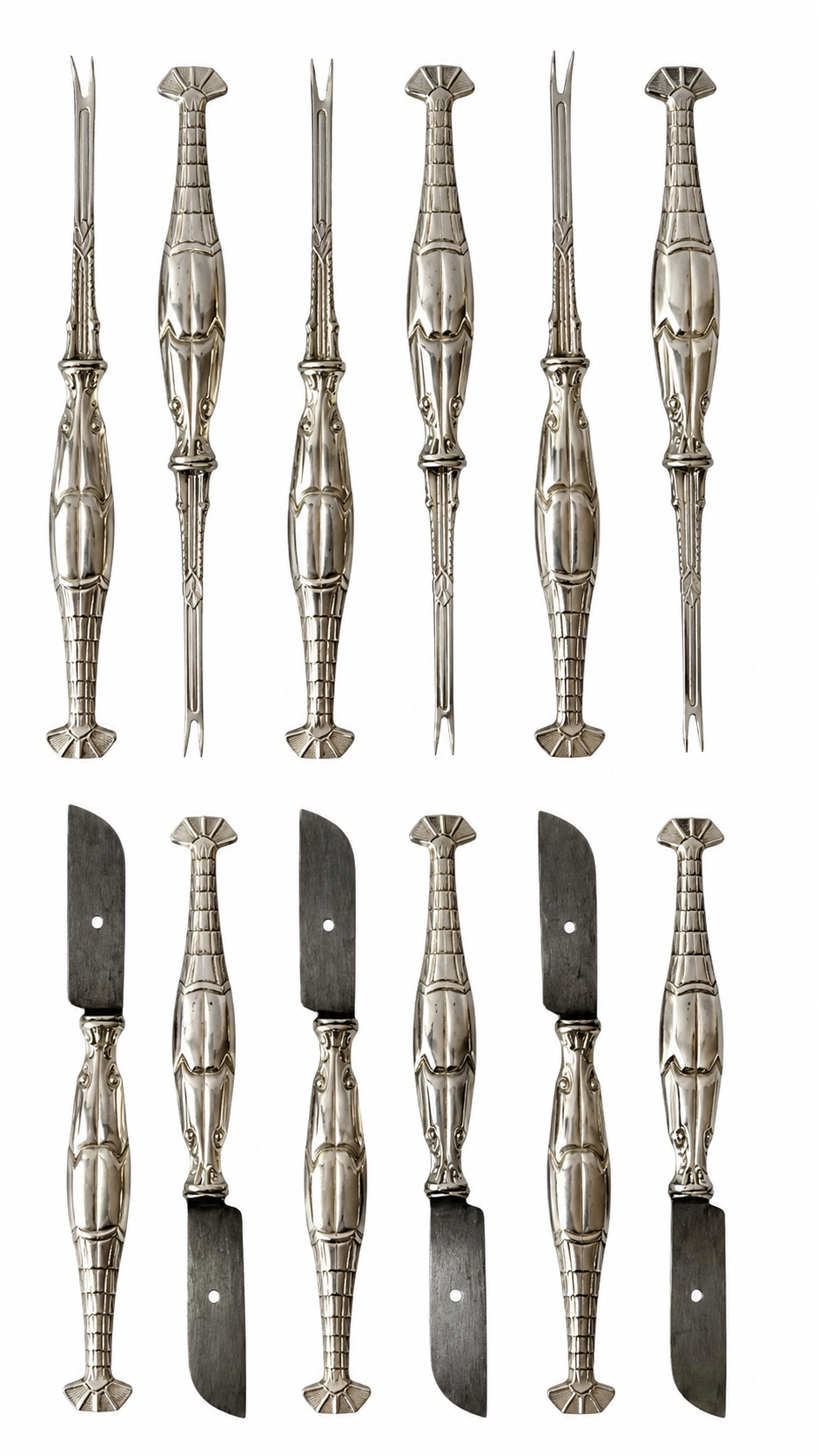 Antique WMF Silver Plated Lobster Seafood Cutlery Set, 12 Piece Art Nouveau Oyster Fork Set
