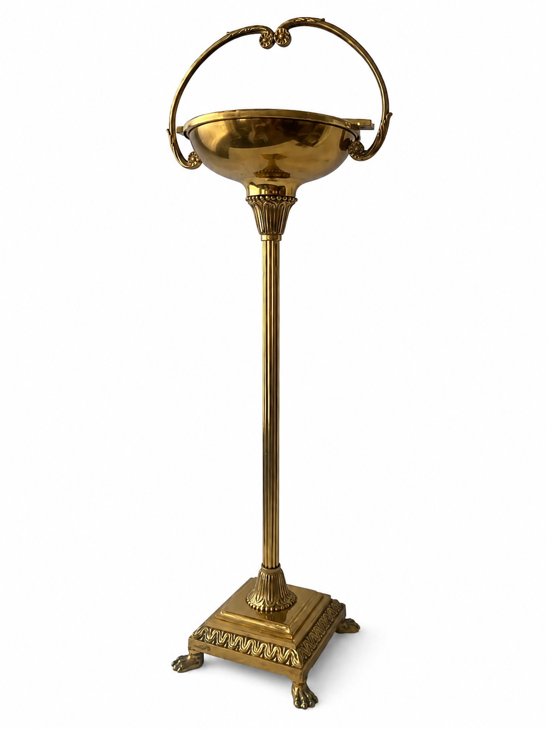 Vintage Brass Floor Ashtray. Art Deco Lion Paw Pedestal