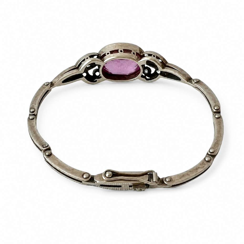 Soviet Russian 875 Silver Bracelet • Russkie Samotsvety • Pink Stone • 1960s USSR