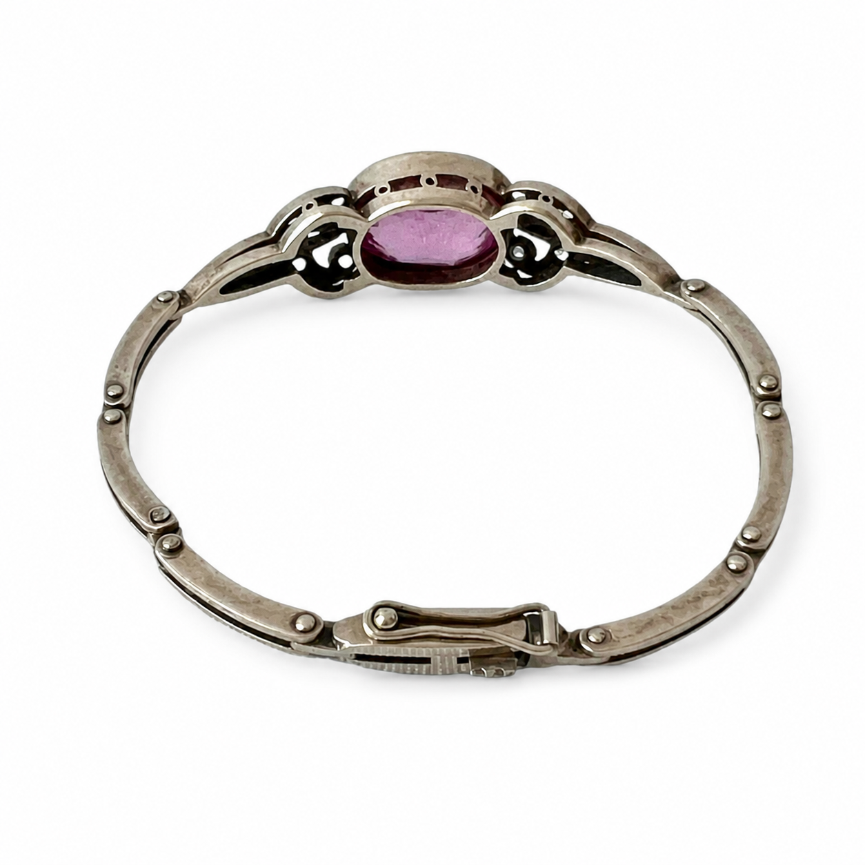 Soviet Russian 875 Silver Bracelet • Russkie Samotsvety • Pink Stone • 1960s USSR