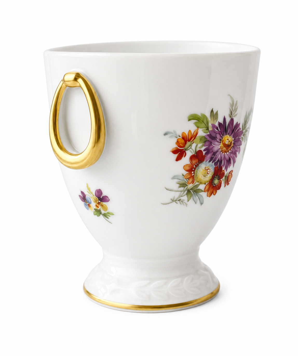Porzellan Gloria Cachepot, West Germany Floral Porcelain Vase, Gold Trim