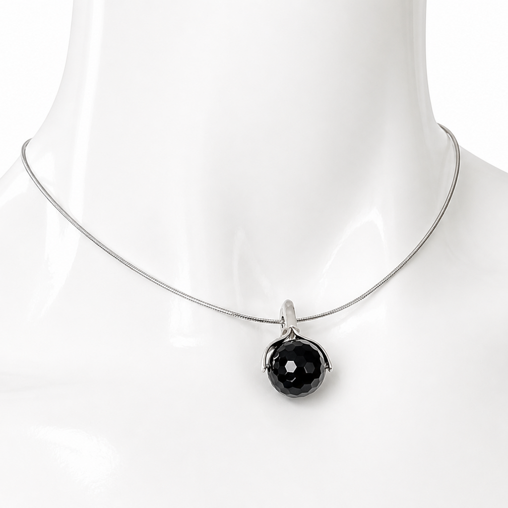Vintage Sterling Silver 925 Black Onyx Pendant Necklace