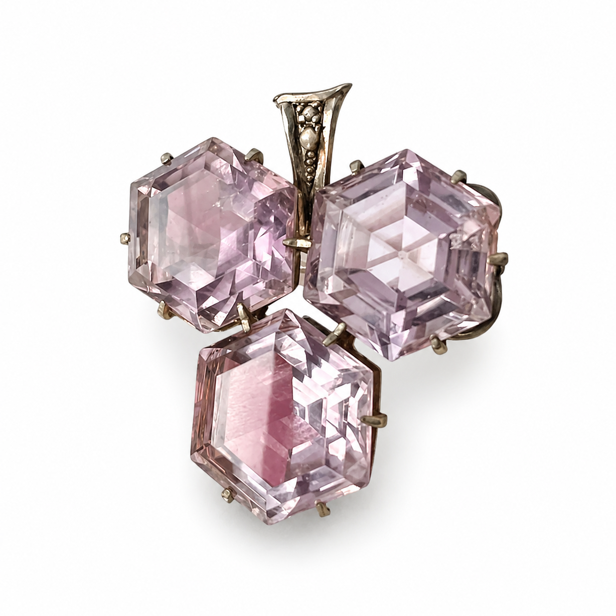 Antique Victorian Silver Amethyst Glass & Seed Pearl Brooch, c.1880–1900