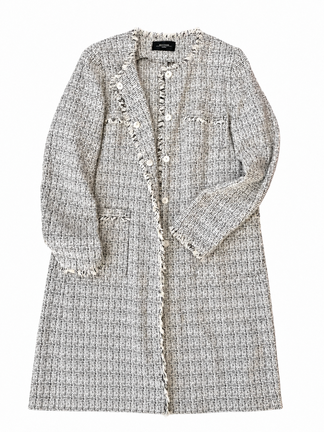 Weekend Max Mara Tweed Coat Jacket, Collarless Frayed Trim, Metallic Cotton Blend