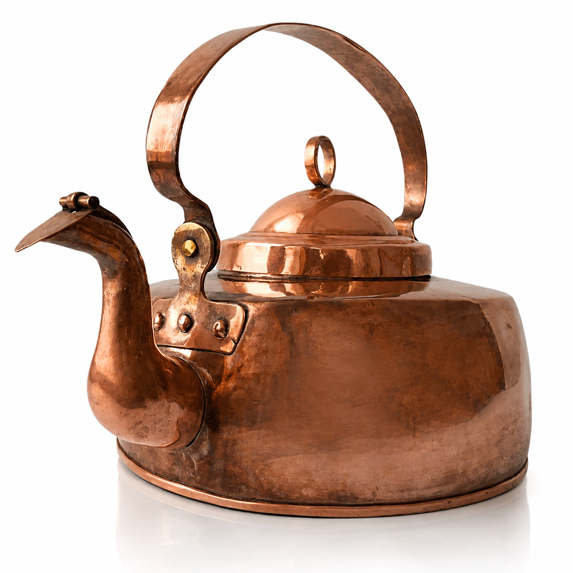 XL Antique Copper Kettle, Hand-Hammered Stove Kettle, Heavy Rustic Copper Tea Pot