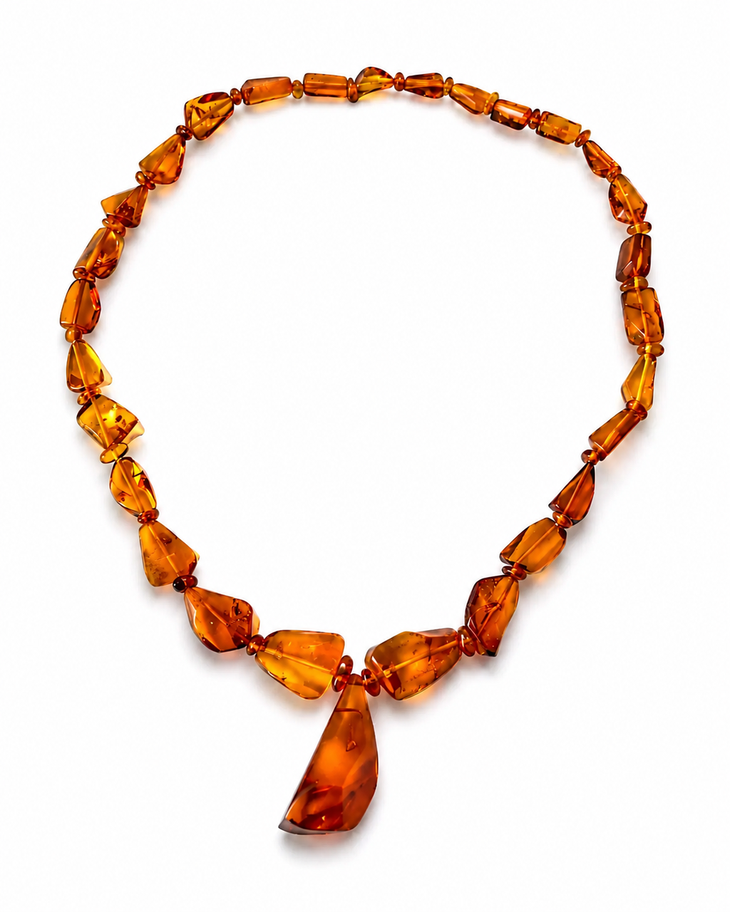 Vintage Natural Amber Necklace With Honey Cognac Drop Beads and Pendant