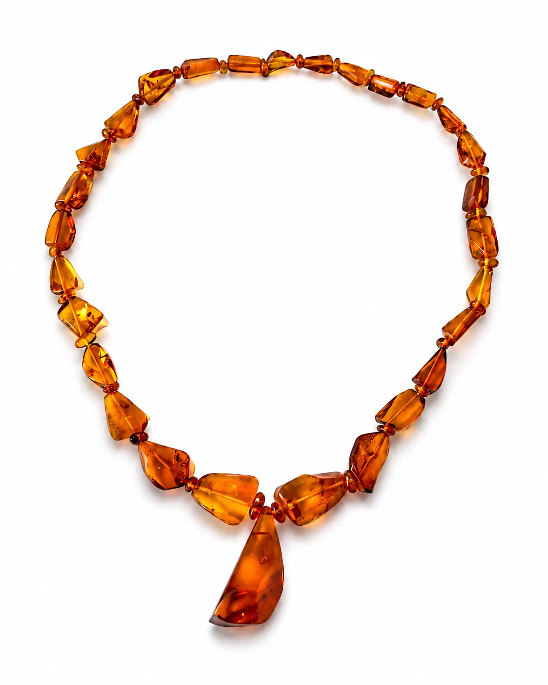 Vintage Natural Amber Necklace With Honey Cognac Drop Beads and Pendant