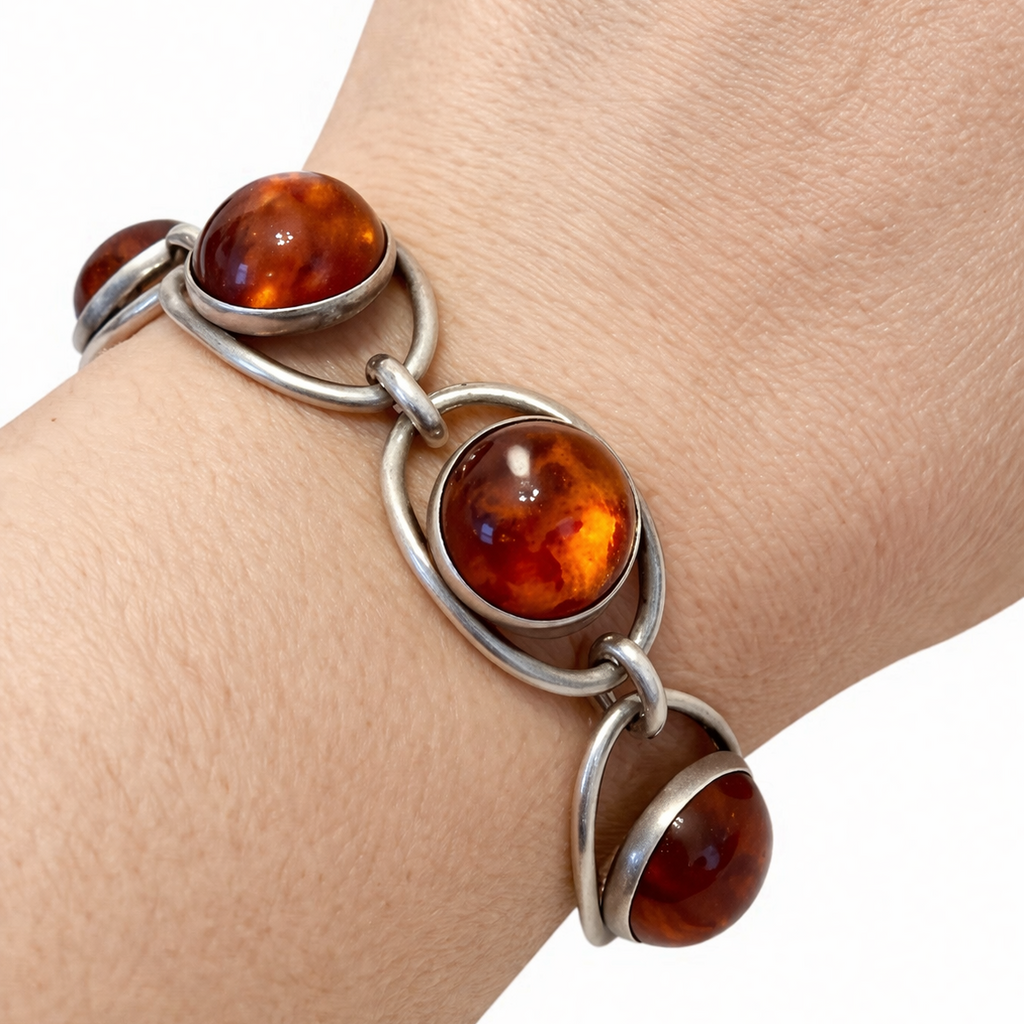 Vintage Baltic Amber Bracelet, Sterling Silver, Danish Modernist, Niels Erik From