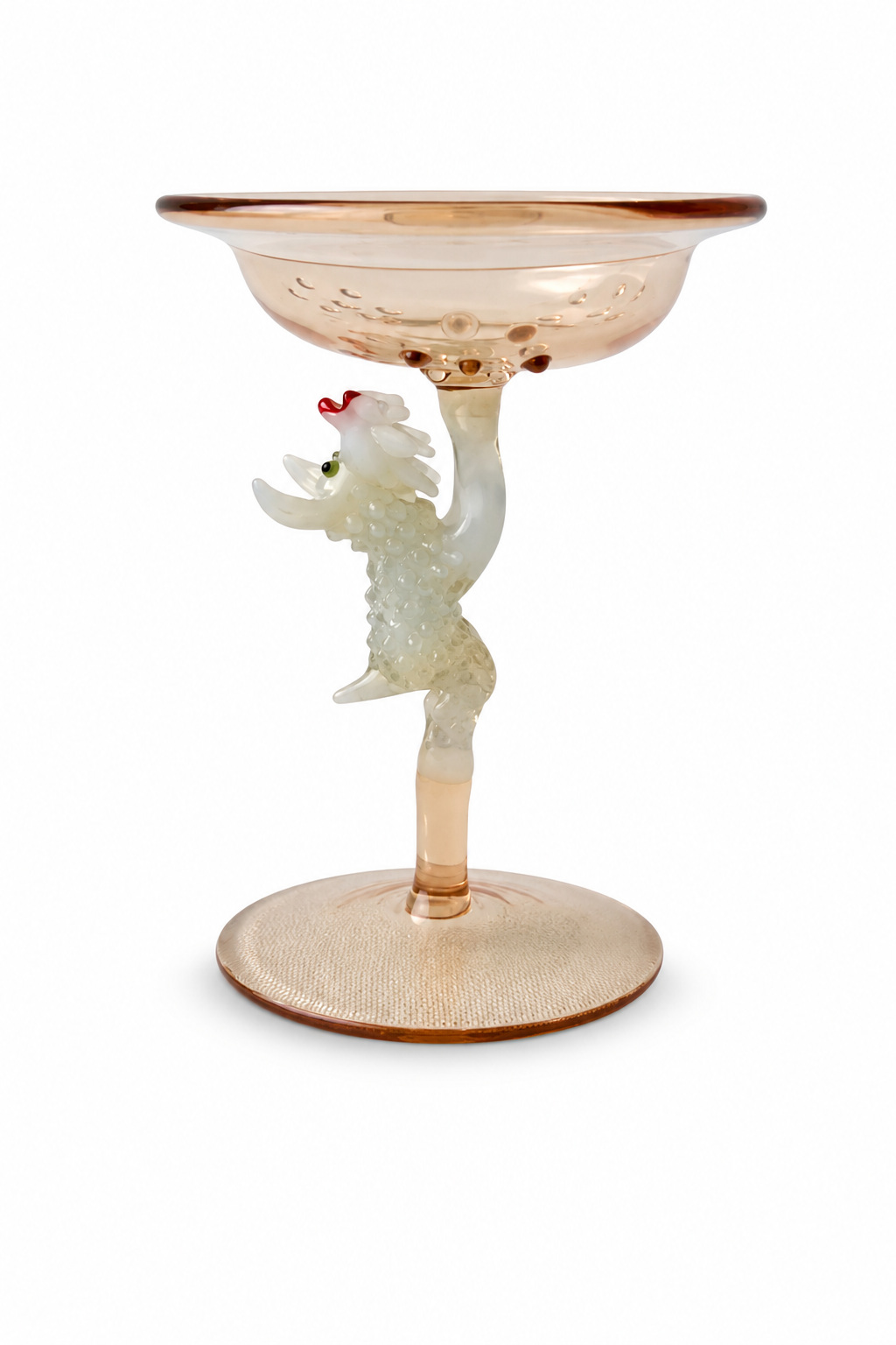 Lauscha Glass Goblet, Early 20th Century White Dog Stem German Art Glass Chalice