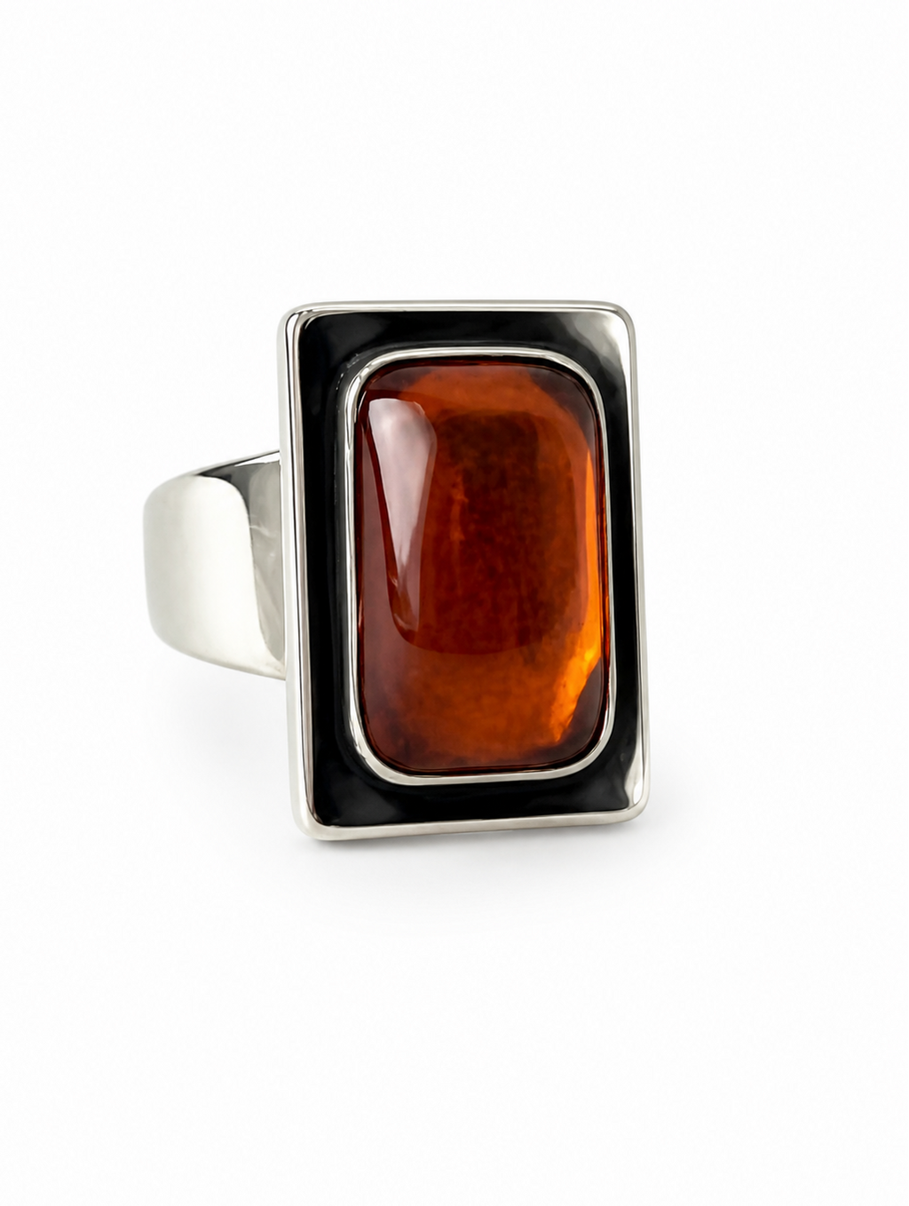 Vintage Baltic Amber Ring, Sterling Silver, Danish Modernist, Niels Erik From. UK size: M