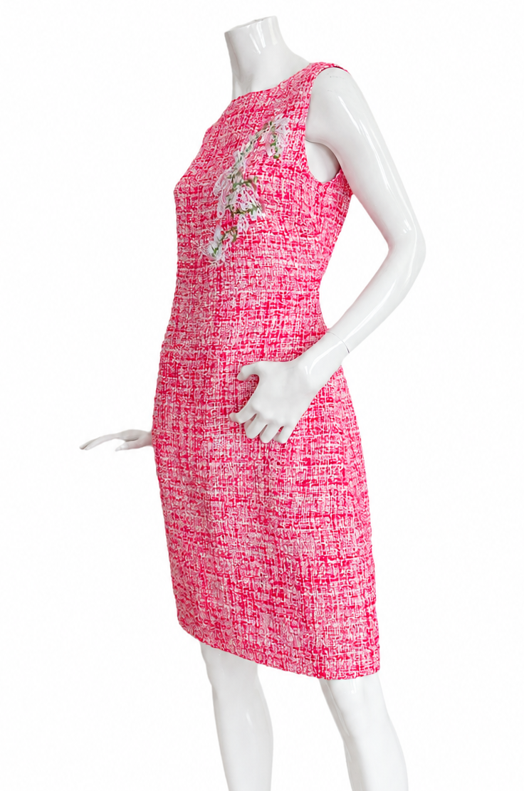 Vintage Christian Lacroix Tweed Dress with Embroidered Flowers - Size 42 FR
